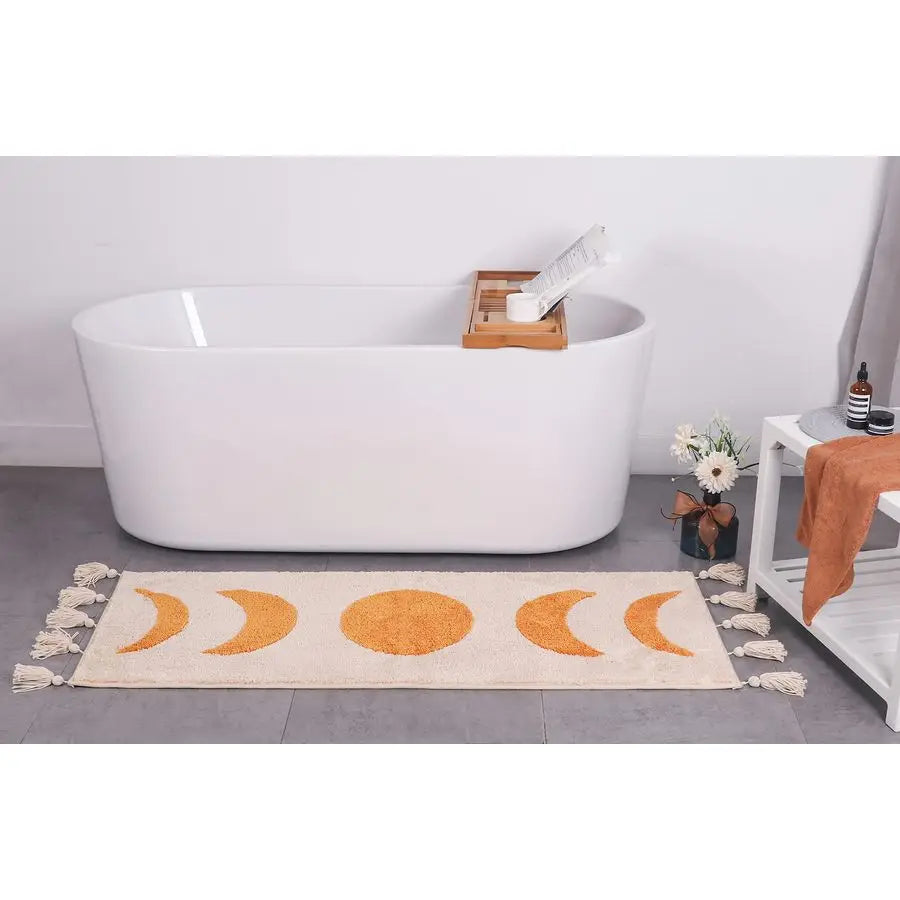 Boho Bathroom Runner Moon Phases Bath Mat with Tassels NonSlip Washable Bathroom Rug, Boho Decor for Dorm, Shower or Bedroom. Ne