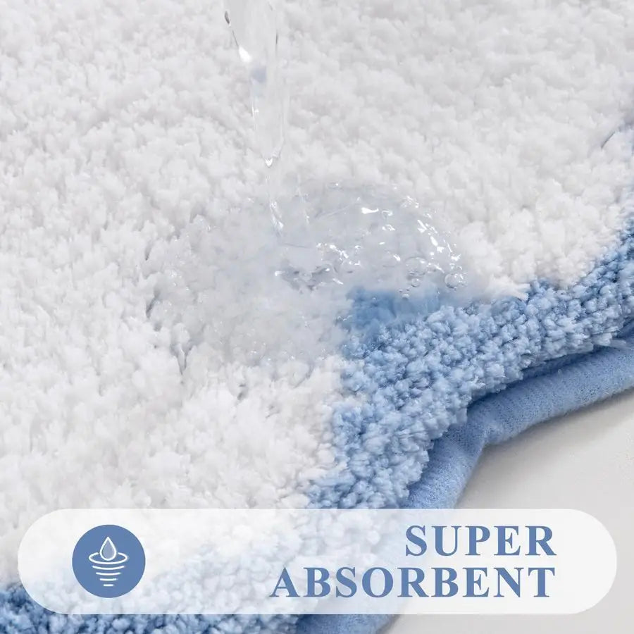 Bathroom Rugs Sets 3 Piece Scalloped Bathroom Shower Rugs with UShaped Contour Toilet Mat Absorbent Microfiber Plush Bath Mats N