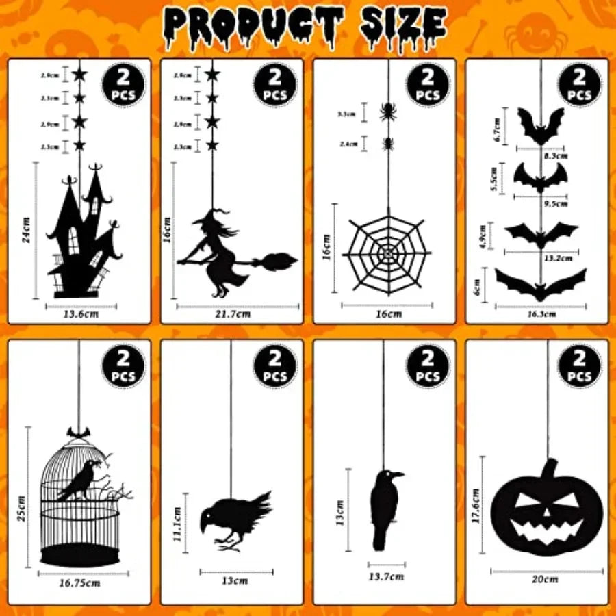 Halloween Witch Party Decorations Black Halloween Hanging Banner Garland Decorations Crow Cage Pumpkin Bats Haunted House Raven