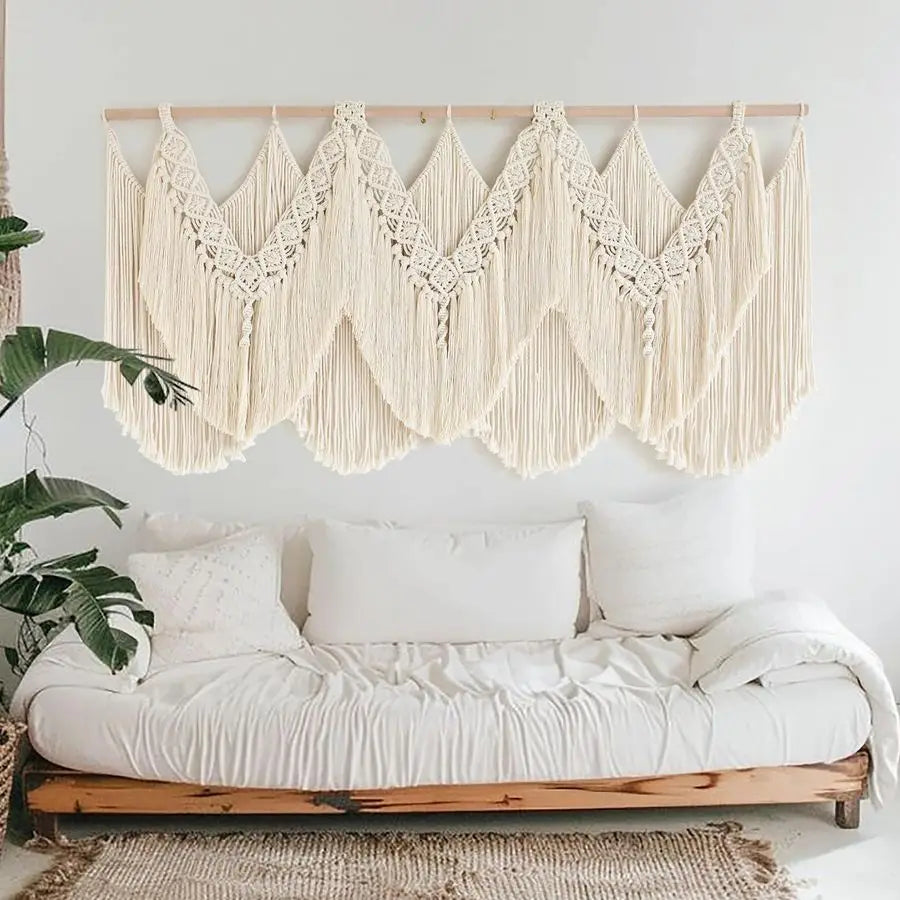 Macrame Wall Hanging Wedding Hanger Macrame Wall Decor Dorm Craftsmanship Handmade Tassel Knotting Boho Fiber Art Home Room Deco