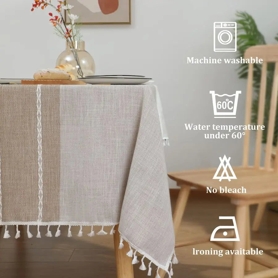 Tablecloths for Rectangle Tables, Cotton Linen Table Cloth Waterproof Tablecloth Wrinkle Free Farmhouse Dining Tables Cover, Sof