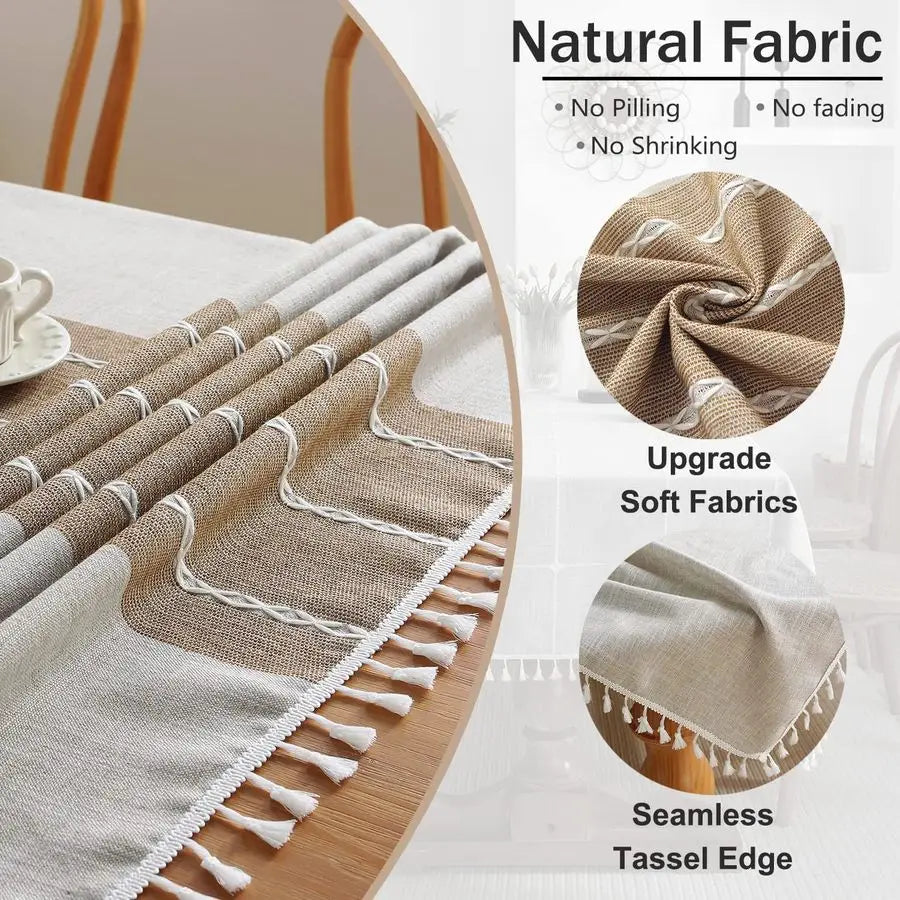 Tablecloths for Rectangle Tables, Cotton Linen Table Cloth Waterproof Tablecloth Wrinkle Free Farmhouse Dining Tables Cover, Sof
