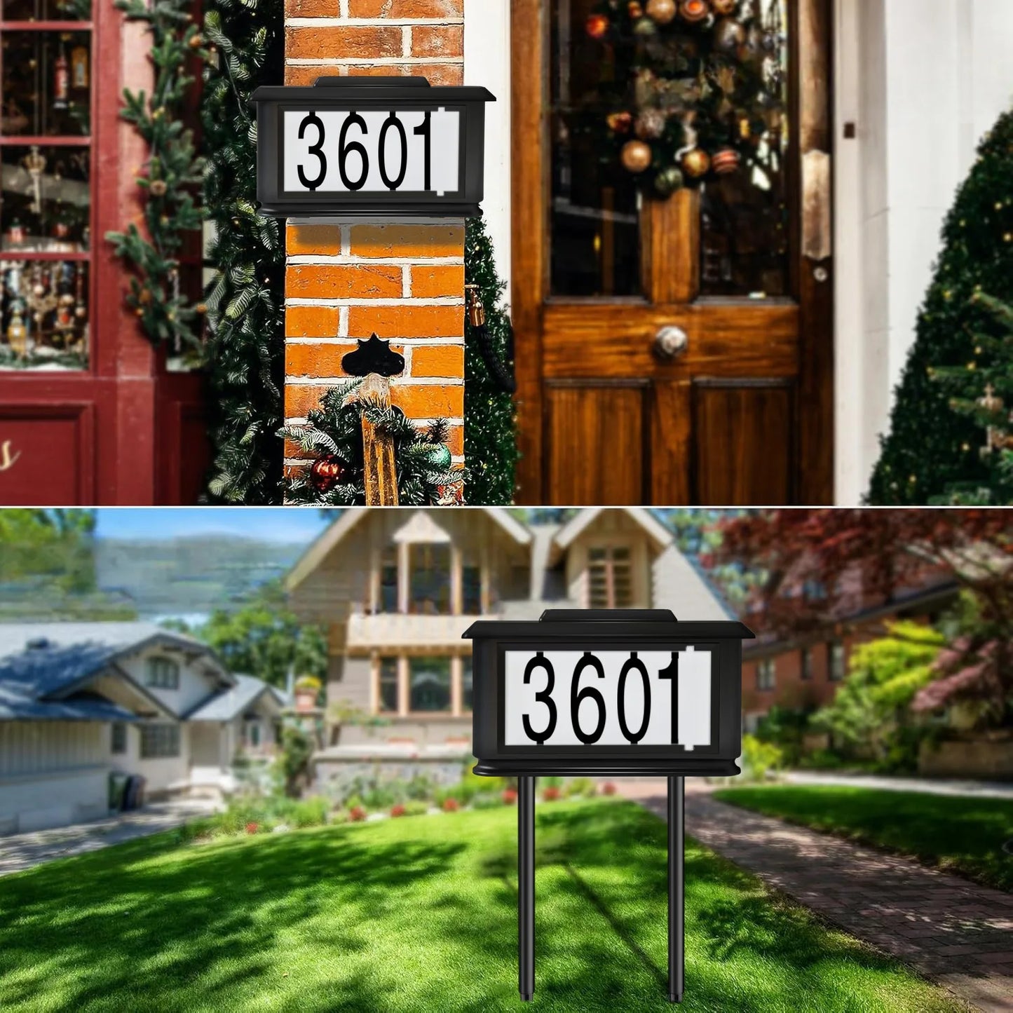 Solar Outdoor Lighting House Number Sign Light, Spotlight, Directional Light, Dual-Use Warm Light/White Light, Address Sign Light with Stake, Led Address Plaque Light for Houses and Homes, Suitable for Villas, Rural Areas, De
