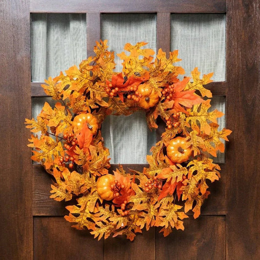 Autumn Harvest Berry & Pumpkin Vine Wreath for Front Door - 22 Inch Artificial Fall Greenery Decor with Bittersweet Accents