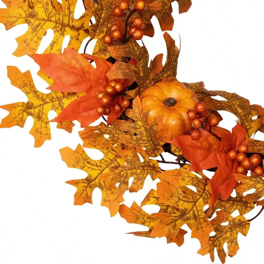 Autumn Harvest Berry & Pumpkin Vine Wreath for Front Door - 22 Inch Artificial Fall Greenery Decor with Bittersweet Accents