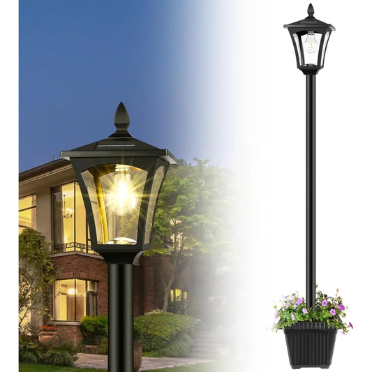 72" Solar Post Light with Planter - Waterproof Outdoor Garden Lights for Pathway, Patio, Lawn & Driveway Decor