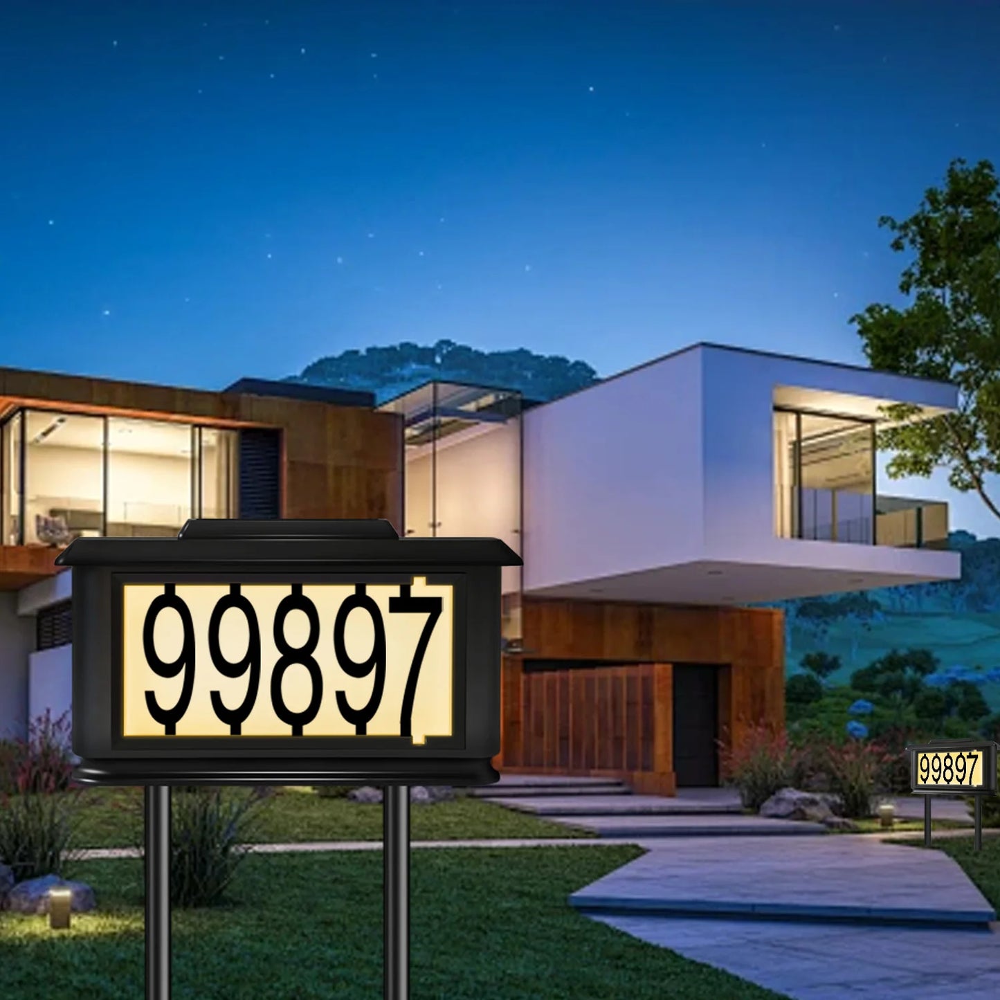 Solar Outdoor Lighting House Number Sign Light, Spotlight, Directional Light, Dual-Use Warm Light/White Light, Address Sign Light with Stake, Led Address Plaque Light for Houses and Homes, Suitable for Villas, Rural Areas, De