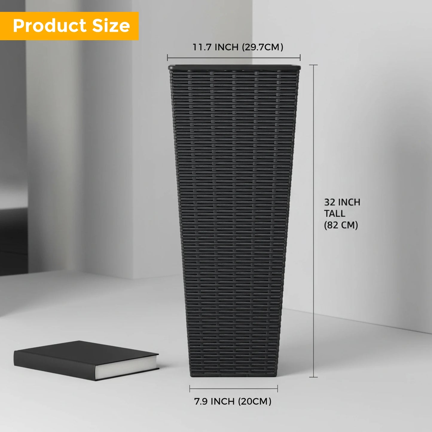 2PCS 32 Inch Tall Planter Resin Rattan Texture Modern Rectangular Tall Plant Pot with Removable Inner Pots Drainage Holes