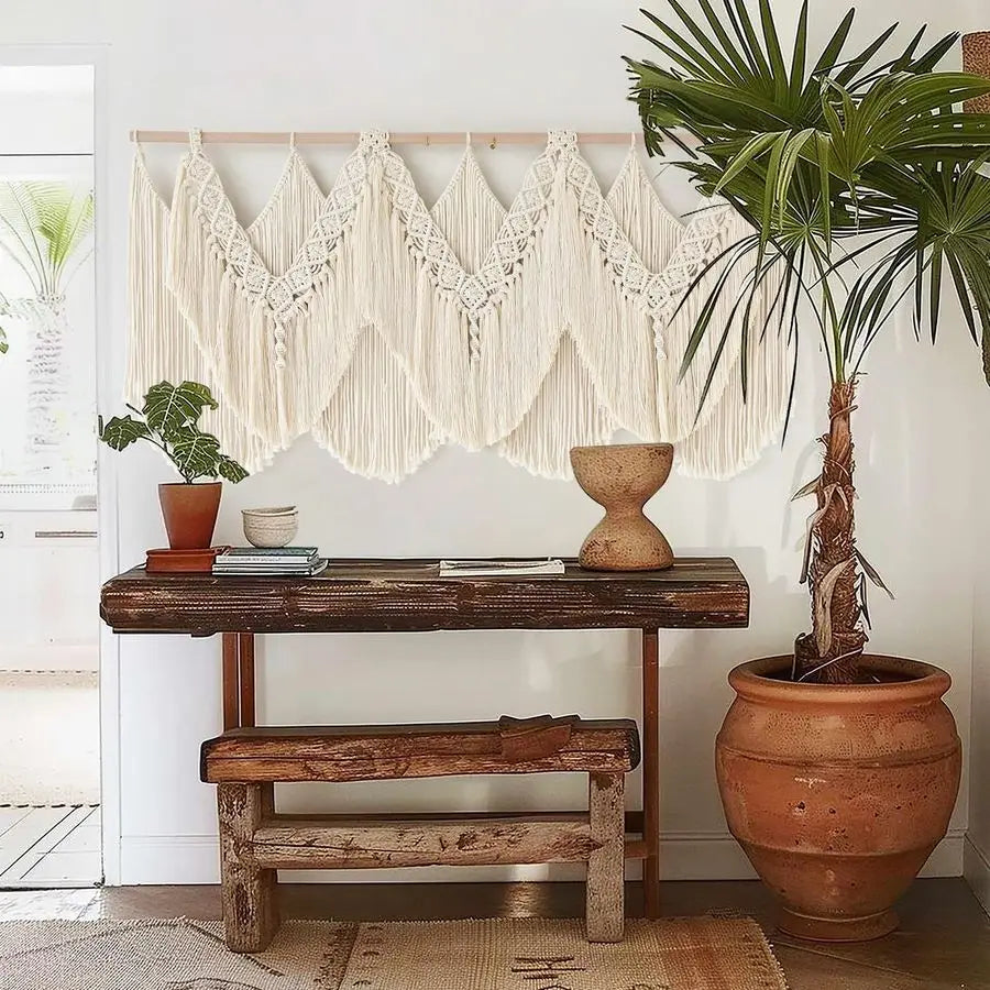 Macrame Wall Hanging Wedding Hanger Macrame Wall Decor Dorm Craftsmanship Handmade Tassel Knotting Boho Fiber Art Home Room Deco