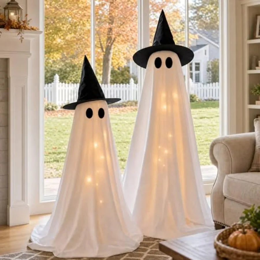 Halloween Decorations Indoor - 2 Pack Light Up Ghosts Easy to Assemble Adjustable Height Spooky Halloween Party Decorations for