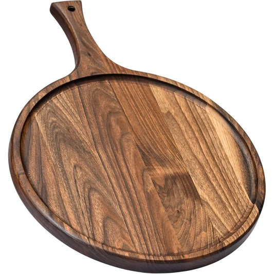 Round American Dark Walnut Wood Cutting and Serving Board with Handle - Charcuterie Wooden Board - Stylish Versatility for Your