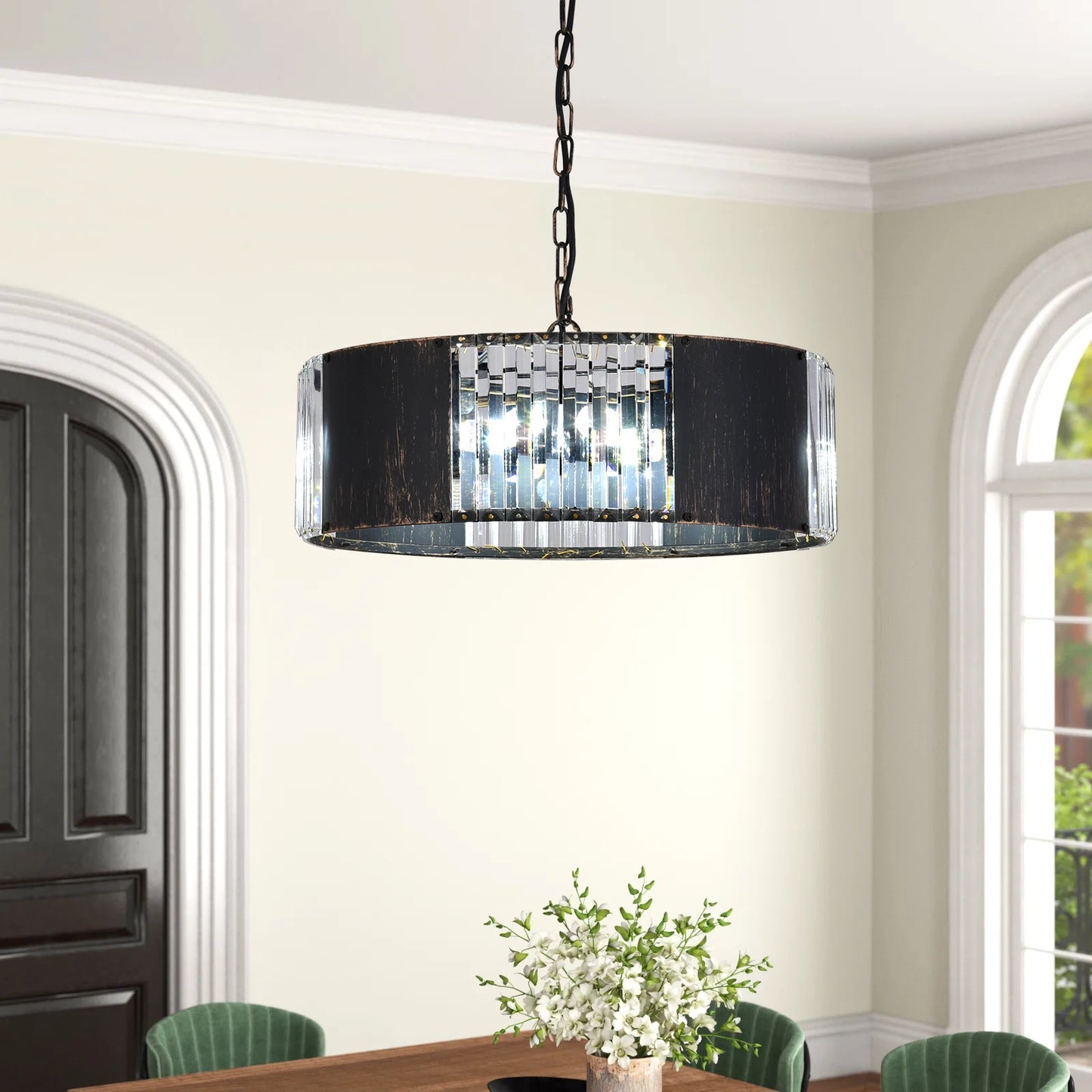 VETRULUS Luxury Black Crystal Modern Pendant Light Hanging Ceiling Lamp Chandelier Home Decor Lustre Living Dining Room Kitch