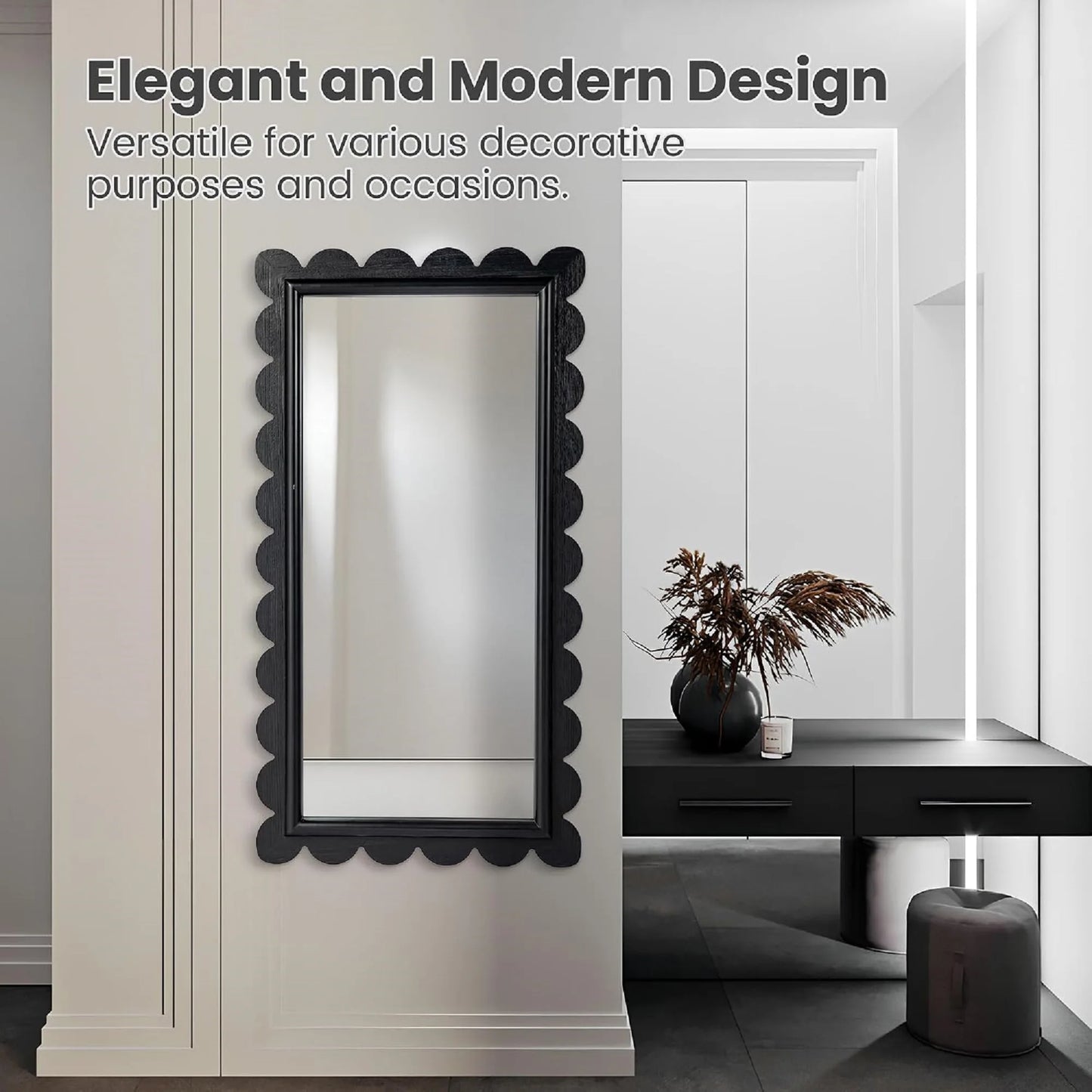 42.5" x 22.75" Wall Mirror - Black Rectangle Hanging Mirror with Wood Frame, Wall Decor for Bedroom