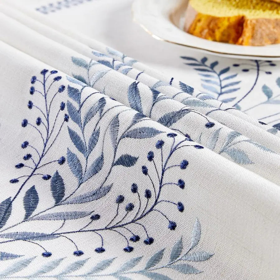 Linen Style Embroidered Tablecloth, Waterproof and WrinkleResistant Table Cloth Rectangle Tables, Farmhouse Floral Rectangle Tab