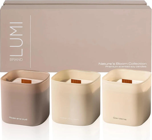 3-Pack Scented Soy Candles Gift Set with Crackling Wood Wicks, 9.8oz Each for Relaxation and Home Decor