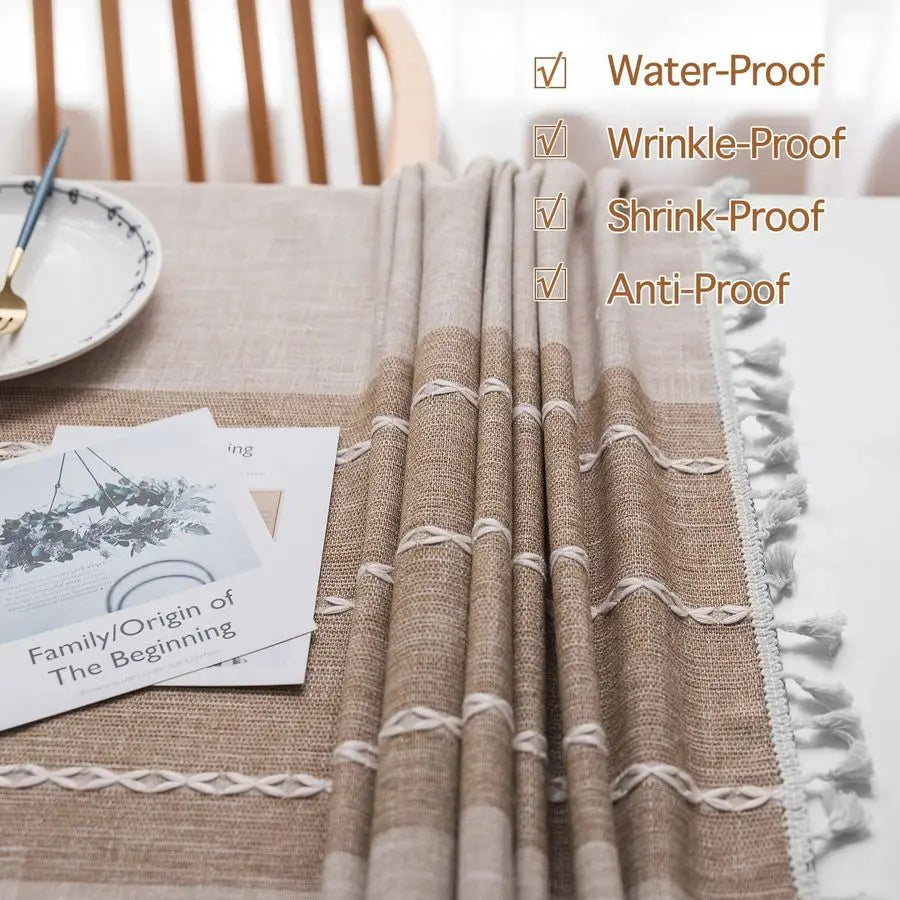 Tablecloths for Rectangle Tables, Cotton Linen Table Cloth Waterproof Tablecloth Wrinkle Free Farmhouse Dining Tables Cover, Sof