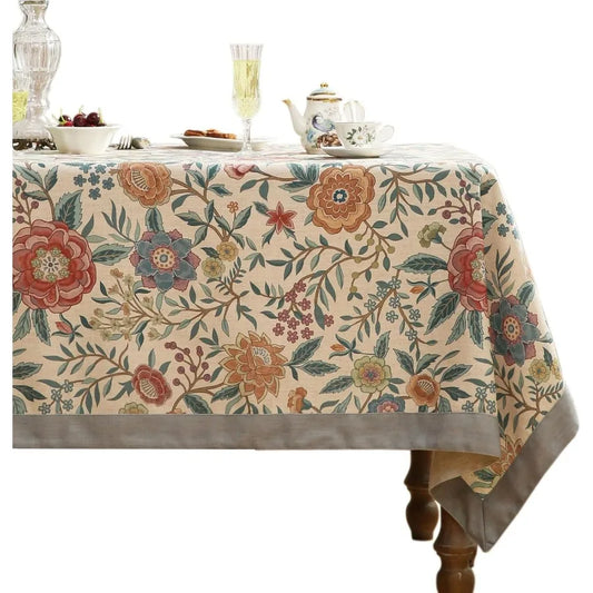 Designer Vintage Linen Rectangle Tablecloth,William Morris Floral Table Cloth with Colorful Pattern,Decor Table Cover for Kitche
