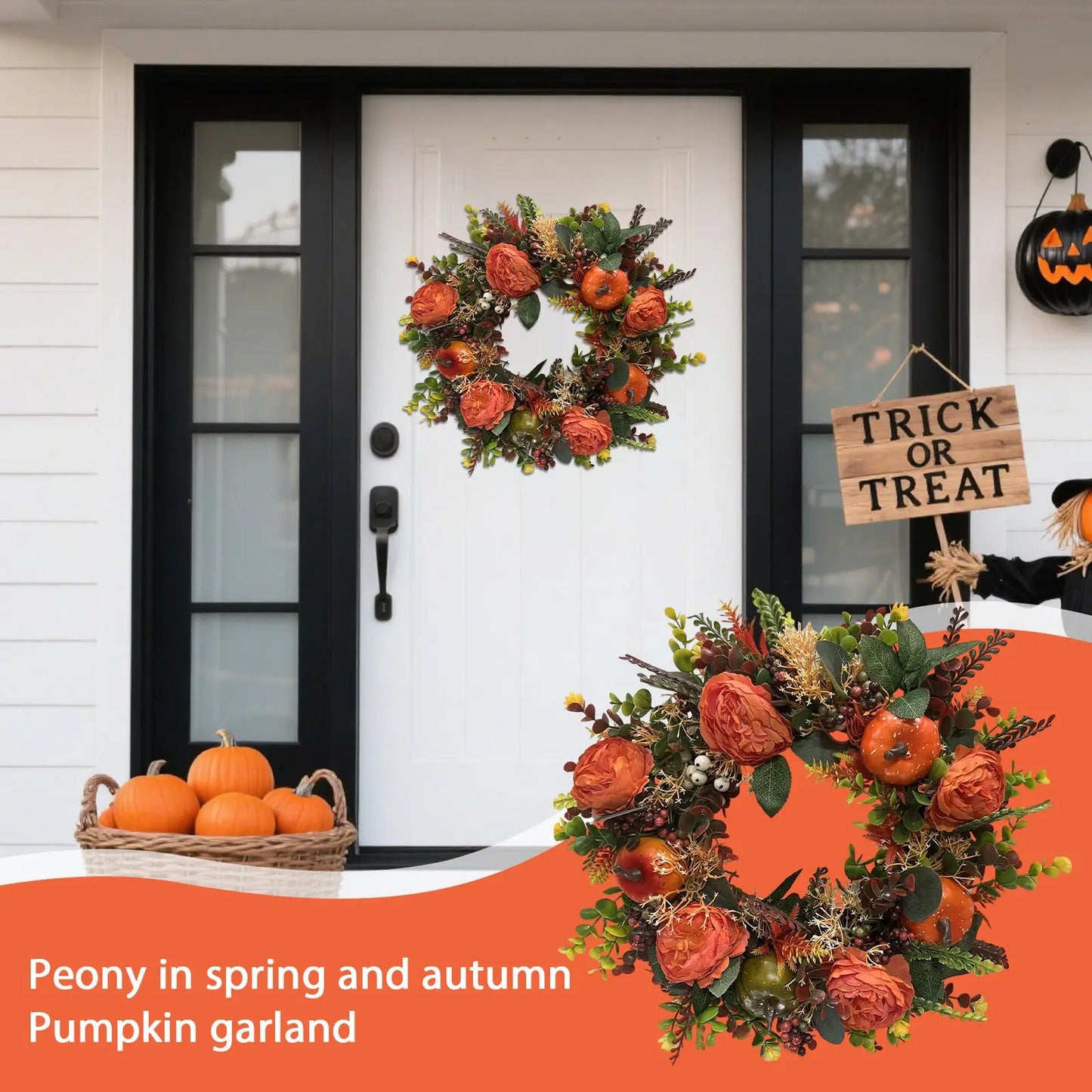 Fall Wreath For Front Door Wreath With Artificial Pumpkin Room Decoration Plantas Artificiales DecoracióN Artificial Flower