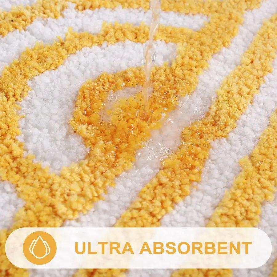 Boho Bathroom Runner Yellow and White Sun Long Bathroom Rugs Non Slip Water Absorbent Microfiber Bath Mat Modern Minimalism Mach