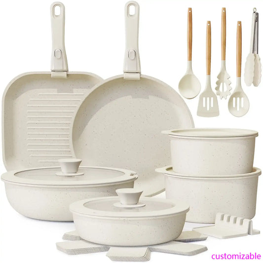22 Piece Ceramic Pots and Pans Set Non Stick,  Cookware Set with Detachable Handles, Oven Safe, Induction Ready