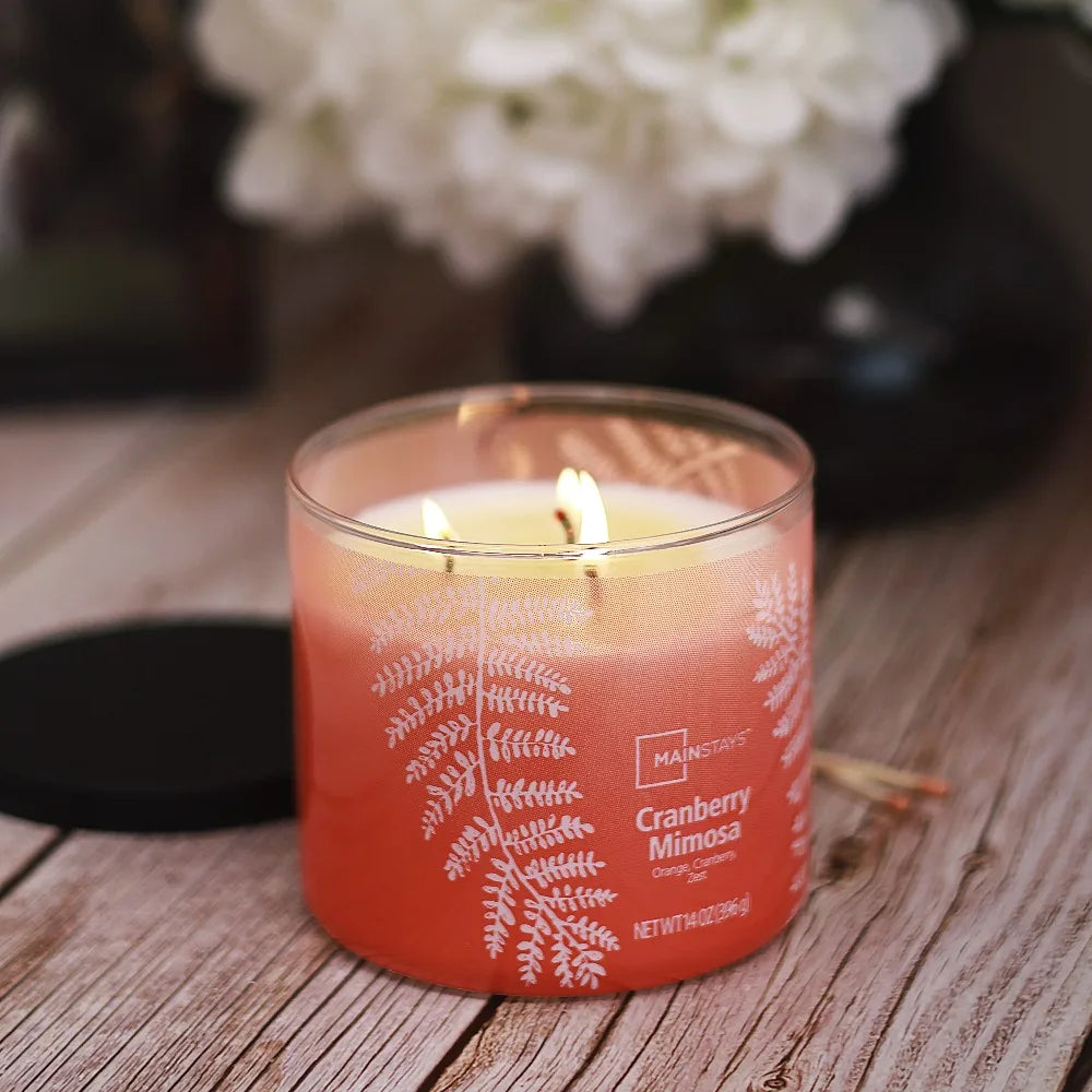 Ombre Wrap Triple Wick Scented Candle Cranberry Mimosa Fragrance Home Decor Aromatherapy Candle Gift 14 Ounce