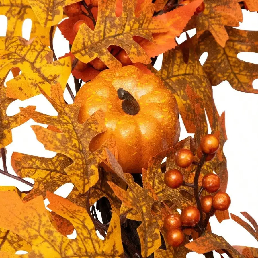 Autumn Harvest Berry & Pumpkin Vine Wreath for Front Door - 22 Inch Artificial Fall Greenery Decor with Bittersweet Accents