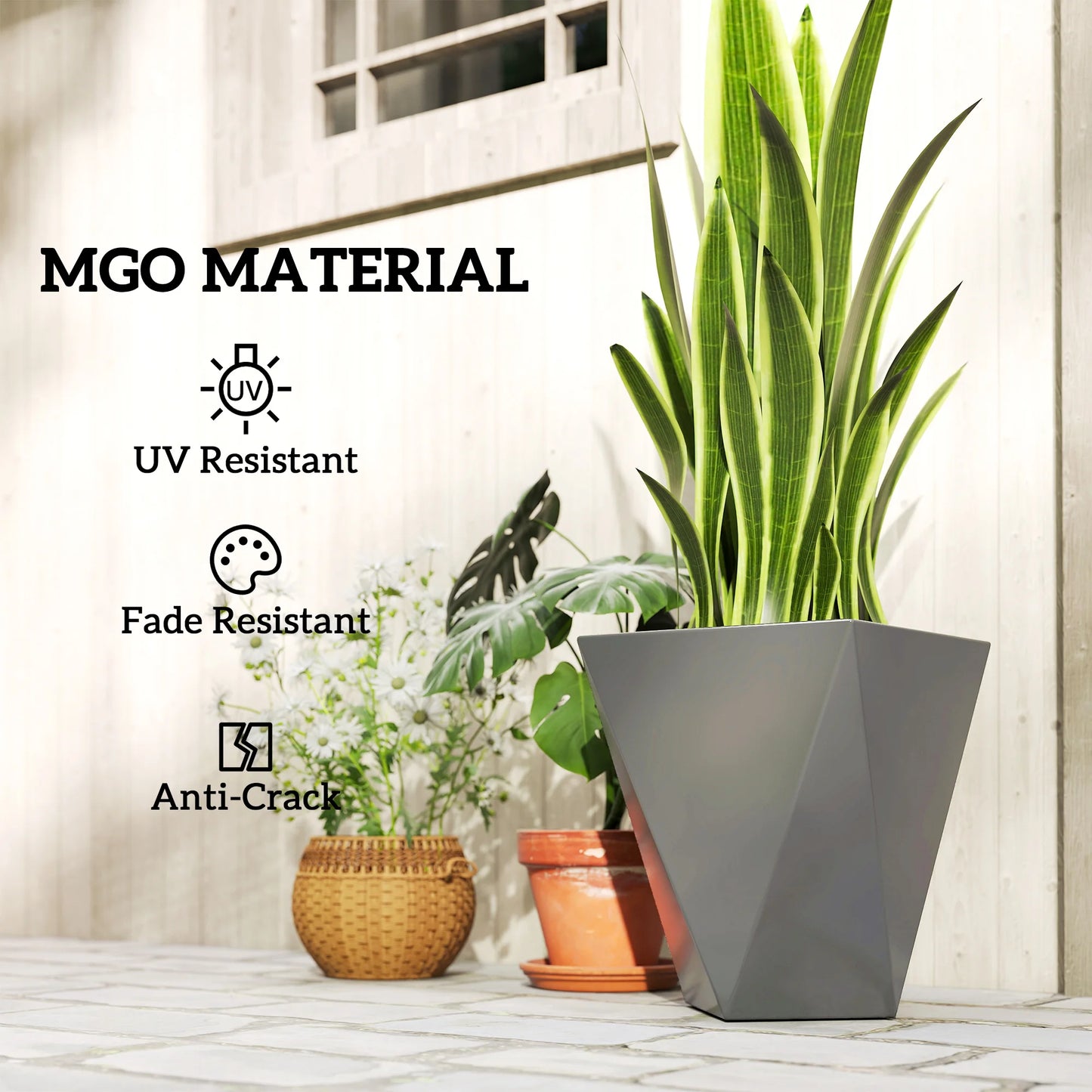 Outdoor Planters Set of 3 with Drainage Holes, Flower Pots, Gray