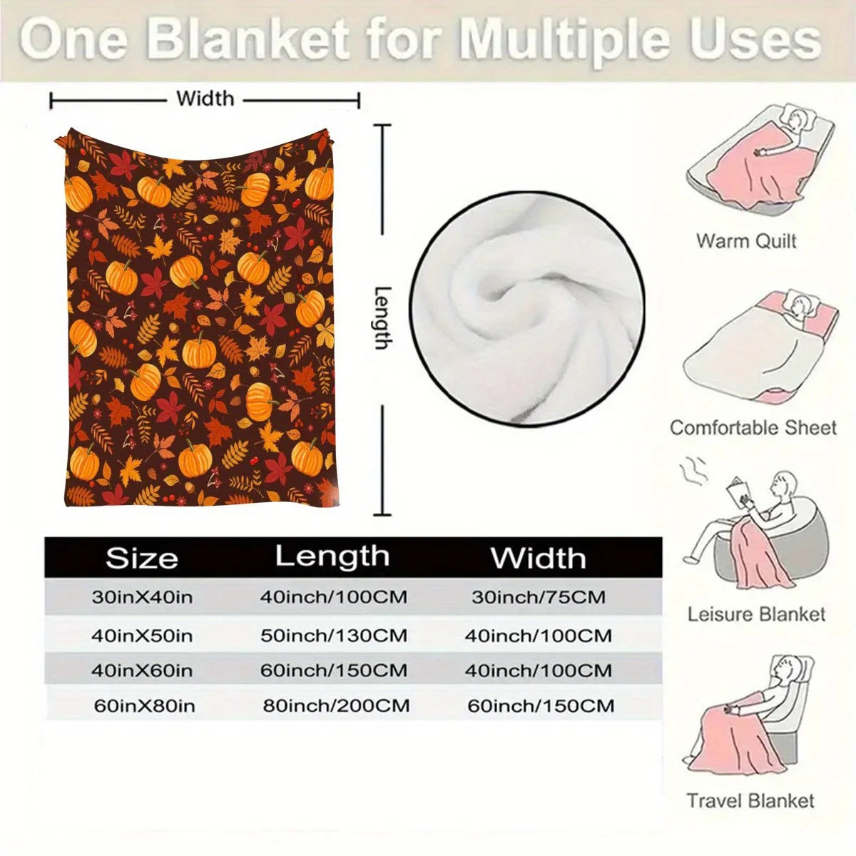 1pc Autumn Pumpkin Leaf Theme Comfortable Flannel Blanket - Soft, Lightweight & Warm Couch Throw, Couple's Blanket