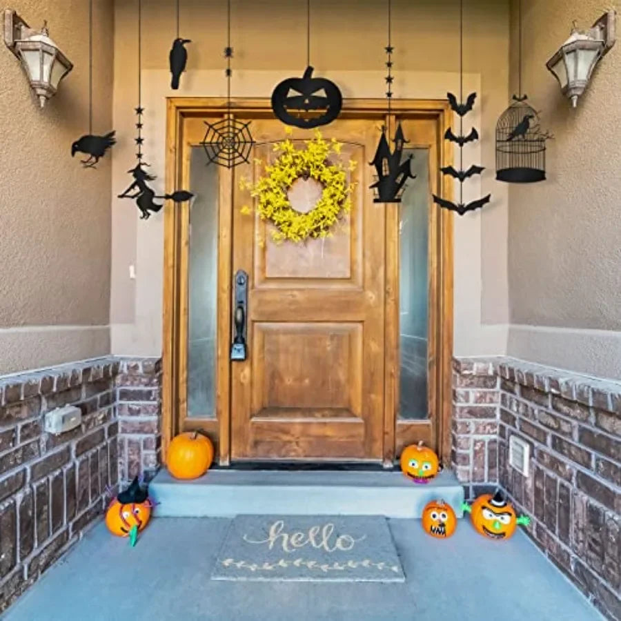 Halloween Witch Party Decorations Black Halloween Hanging Banner Garland Decorations Crow Cage Pumpkin Bats Haunted House Raven