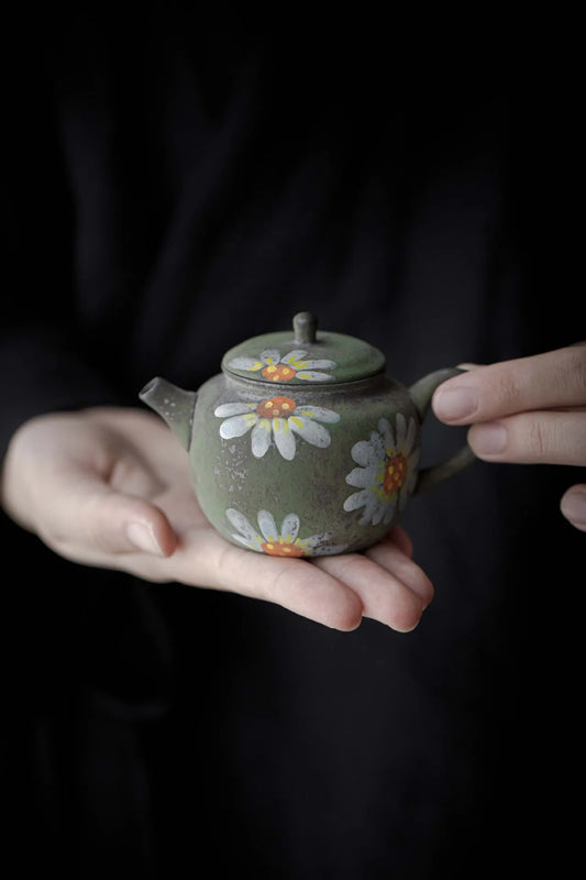 100ml Hand-painted Sunflower Old Rock Mud Teapot Vintage Tea Infuser Pot Tea Maker Kettle With Ball Hole Supplies Collection