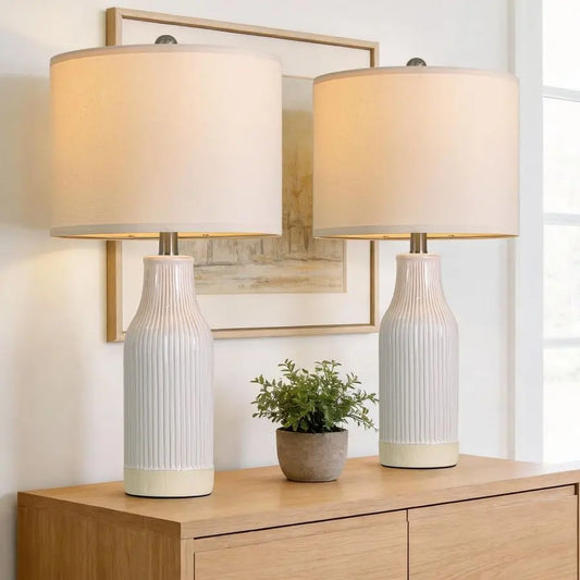 inches Modern Ceramic Table Lamp Set of 2 for Living Room, Farmhouse Bedside Nightstand Lamp for Bedroom Home Office Dorm
