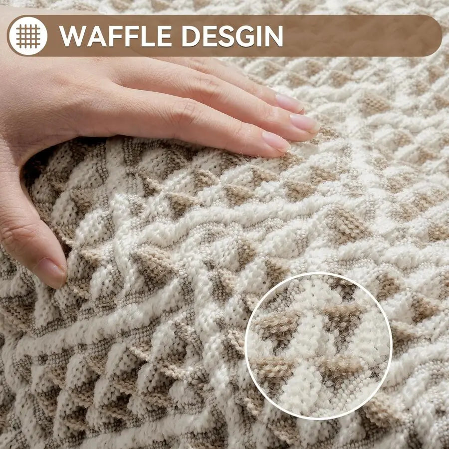 Waffle Bath Mat, Boho Bathroom Rugs Extra Soft and Absorbent Non Slip Washable Bath Rug, Rubber Backed Bathroom Floor Mat Outsid