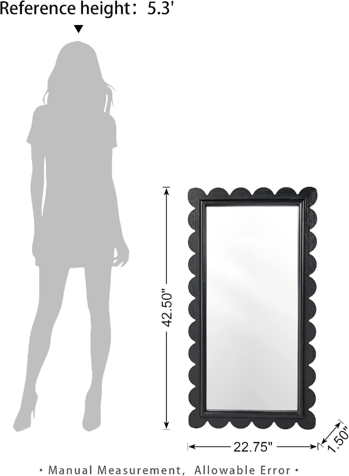 42.5" x 22.75" Wall Mirror - Black Rectangle Hanging Mirror with Wood Frame, Wall Decor for Bedroom