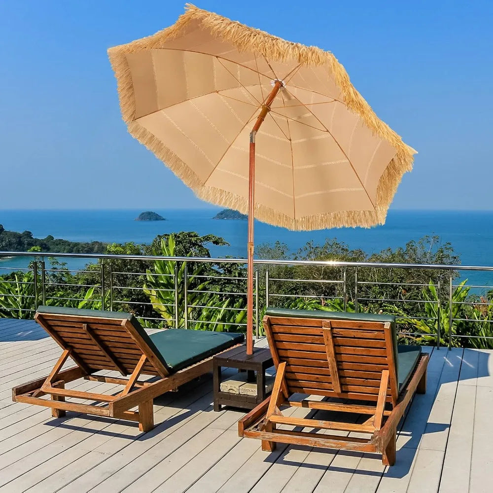 6.5Ft Hawaiian Tiki Patio Umbrella with Tilt, PE Grass Thatch Design for Beach, Garden, Poolside