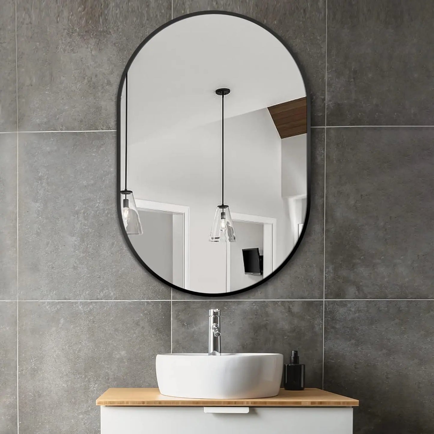 36''x24'' Black Oval Metal Framed Wall Mirror for Bathroom Bedroom Entryway Vanity