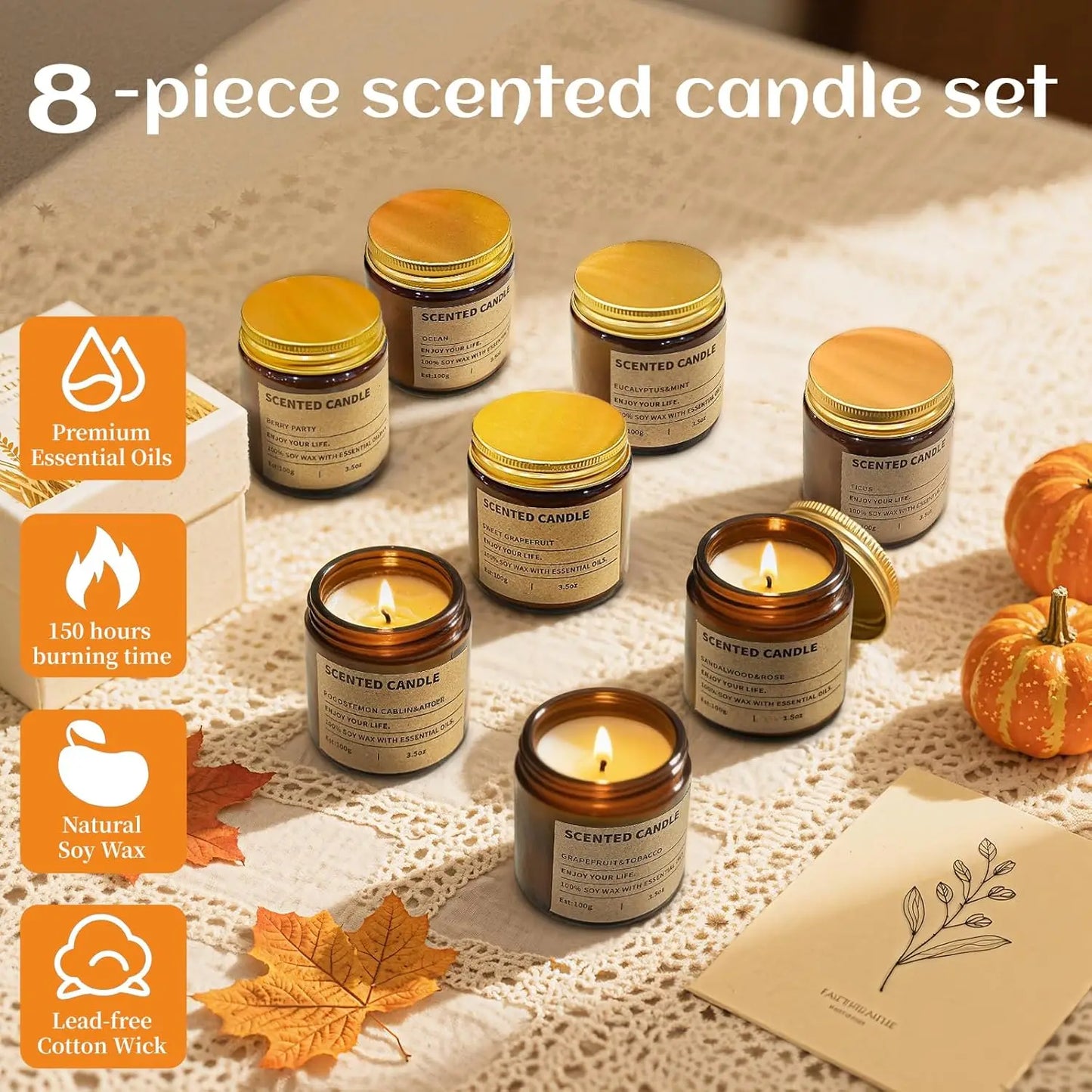 8 Scented Candles Gift Set for Women, Perfect for Home, Birthdays, Weddings & Christmas