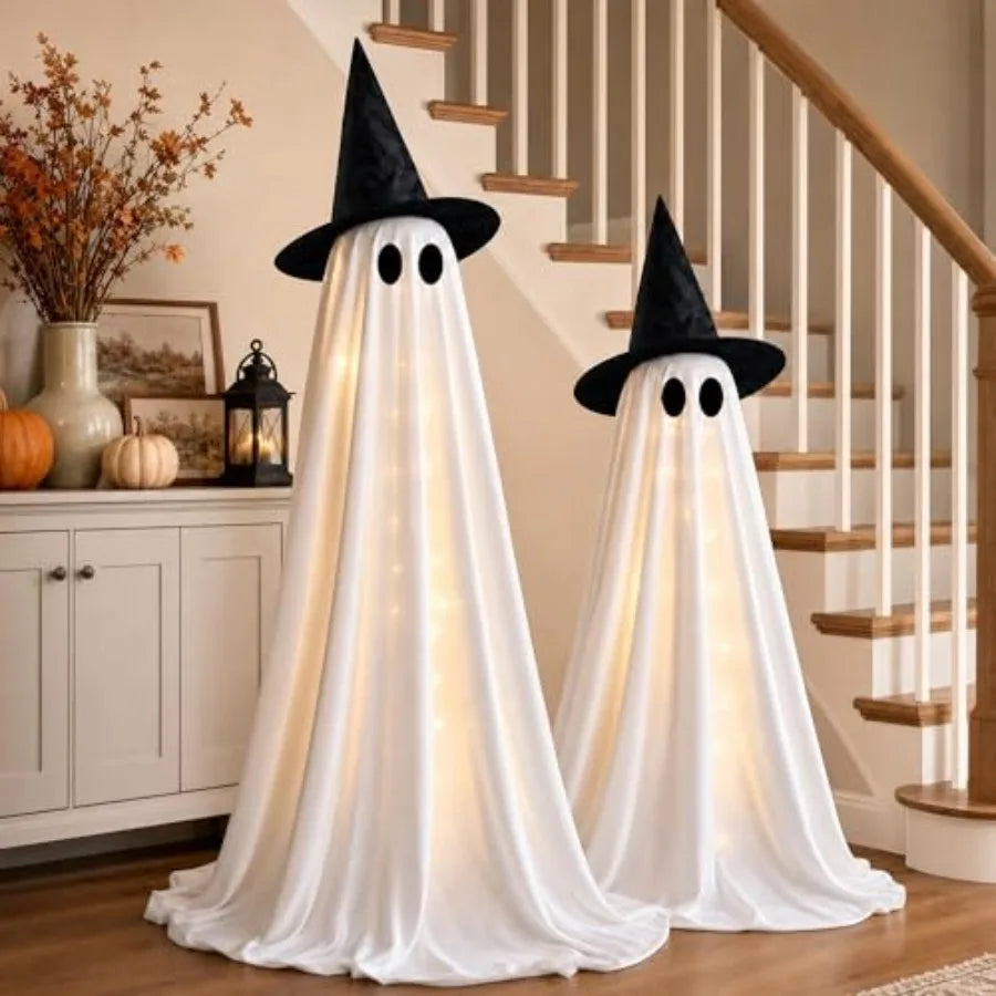 Halloween Decorations Indoor - 2 Pack Light Up Ghosts Easy to Assemble Adjustable Height Spooky Halloween Party Decorations for