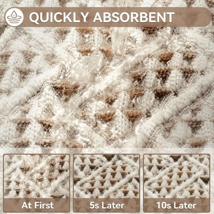 Waffle Bath Mat, Boho Bathroom Rugs Extra Soft and Absorbent Non Slip Washable Bath Rug, Rubber Backed Bathroom Floor Mat Outsid