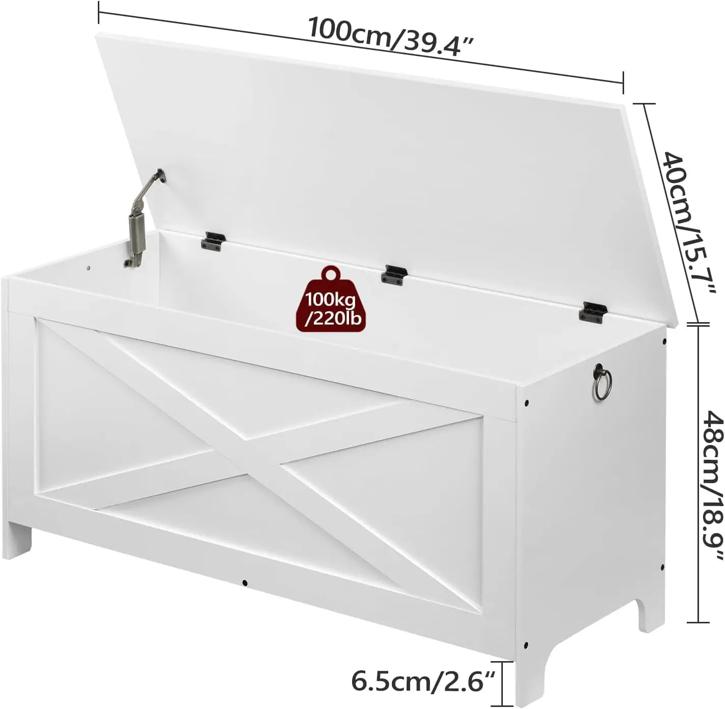 39.4" Toy Chest, Sturdy Entryway Storage Chest with Safety Hinges, Retro Toy Box, Wooden Look Accent Furniture