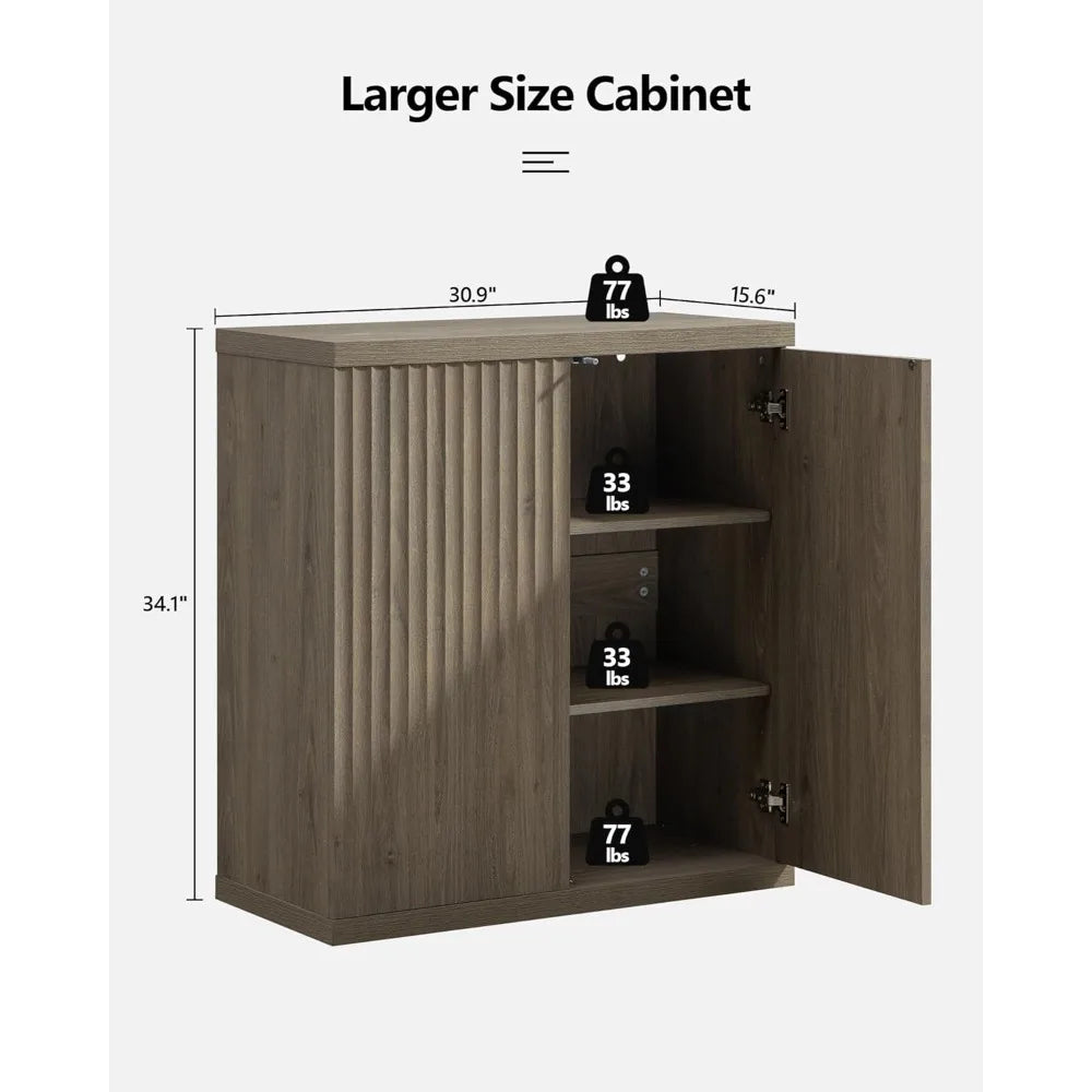 Buffet Cabinet with Storage Accent Sideboard Modern Credenza with Doors&Shelves Fluted Media Console Mid Century Coffe Bar Table
