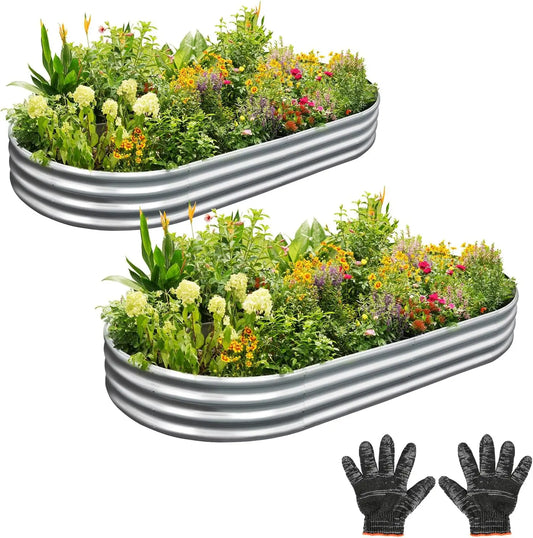 2-Pack Galvanized Steel Raised Garden Bed Kit, 4x2x1ft Metal Planter Box for Vegetables Herbs Flowers