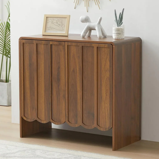 Sideboard Buffet Cabinet, Accent Storage Cabinets with 2 Doors, Farmhouse Wood Cabinet with Adjustable Shelves and Wave Panel