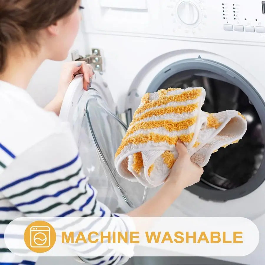 Boho Bathroom Runner Yellow and White Sun Long Bathroom Rugs Non Slip Water Absorbent Microfiber Bath Mat Modern Minimalism Mach