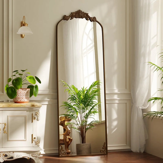 BEAUTYPEAK Full Length Mirror with Baroque Flower Head Design Wall-Mounted Mirror