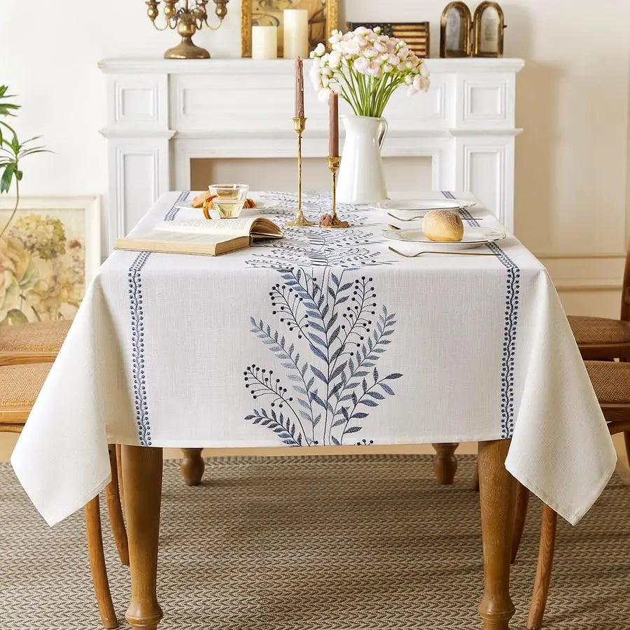 Linen Style Embroidered Tablecloth, Waterproof and WrinkleResistant Table Cloth Rectangle Tables, Farmhouse Floral Rectangle Tab
