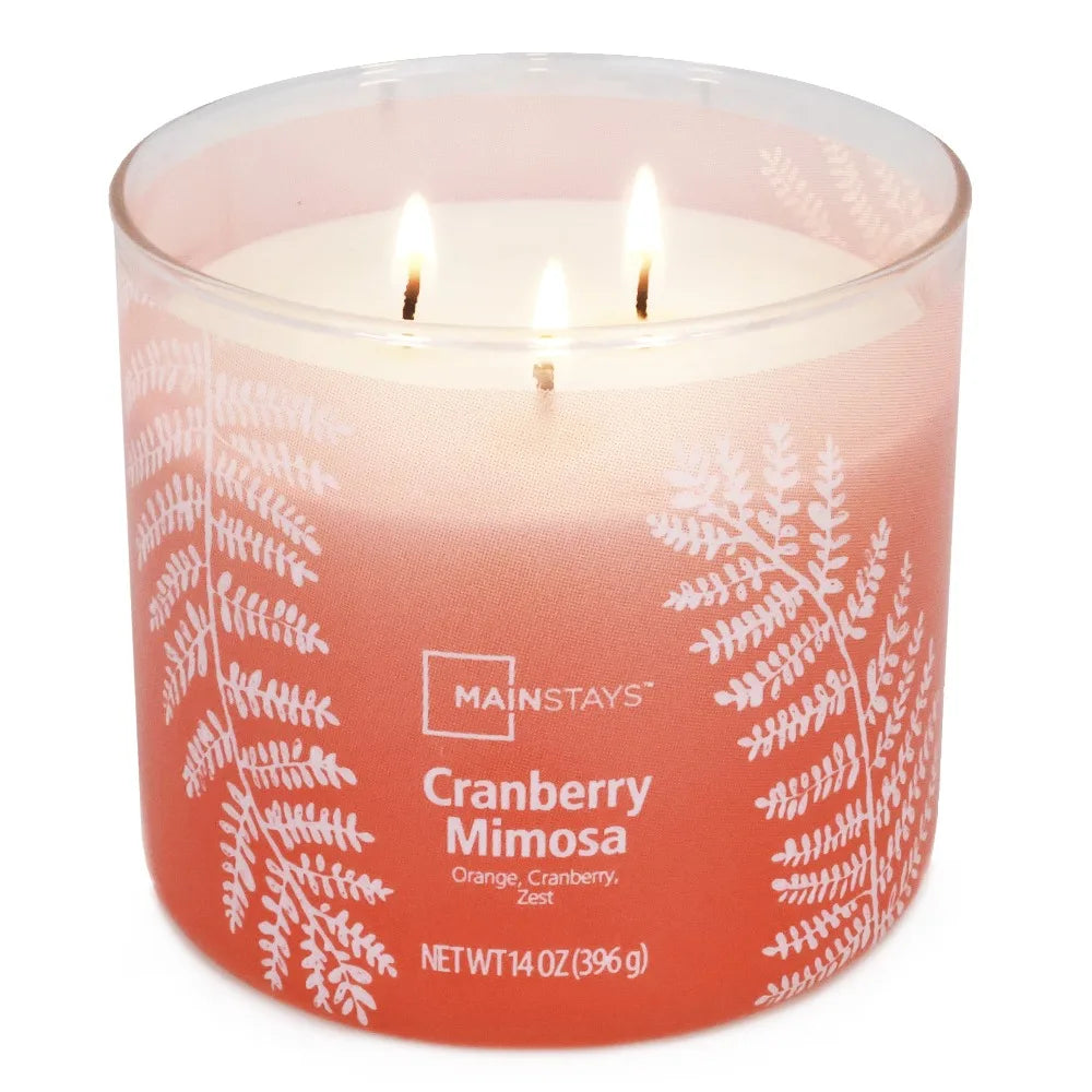 Ombre Wrap Triple Wick Scented Candle Cranberry Mimosa Fragrance Home Decor Aromatherapy Candle Gift 14 Ounce