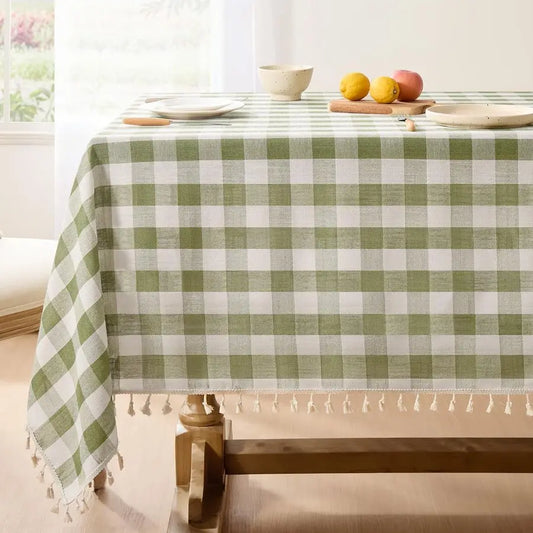 Spring Checkered Tablecloth Rectangle, Outdoor Linen Cotton Gingham Table Cloth with Tassel, Heavy Duty Wrinkle Free Buffalo Pla