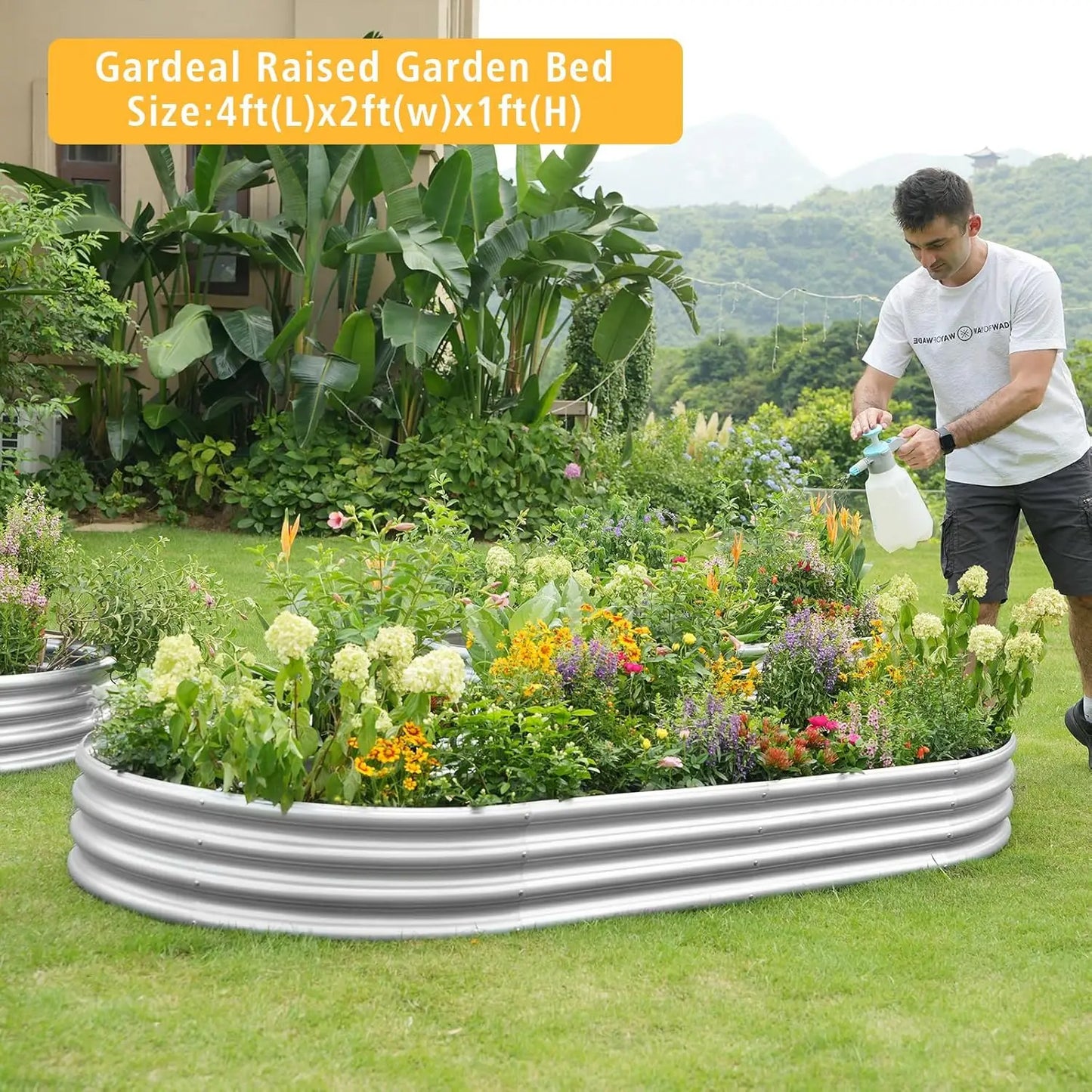 2-Pack Galvanized Steel Raised Garden Bed Kit, 4x2x1ft Metal Planter Box for Vegetables Herbs Flowers
