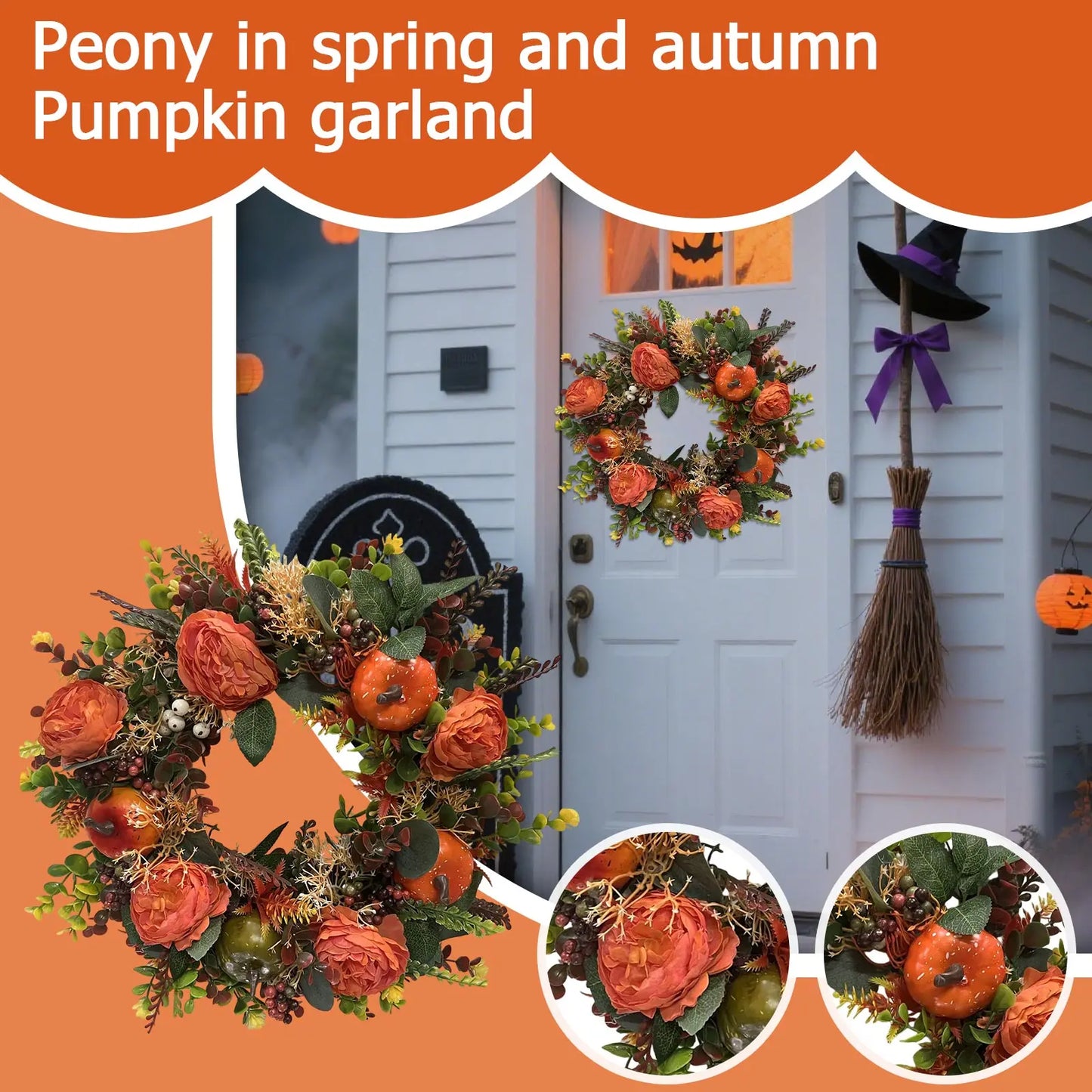 Fall Wreath For Front Door Wreath With Artificial Pumpkin Room Decoration Plantas Artificiales DecoracióN Artificial Flower