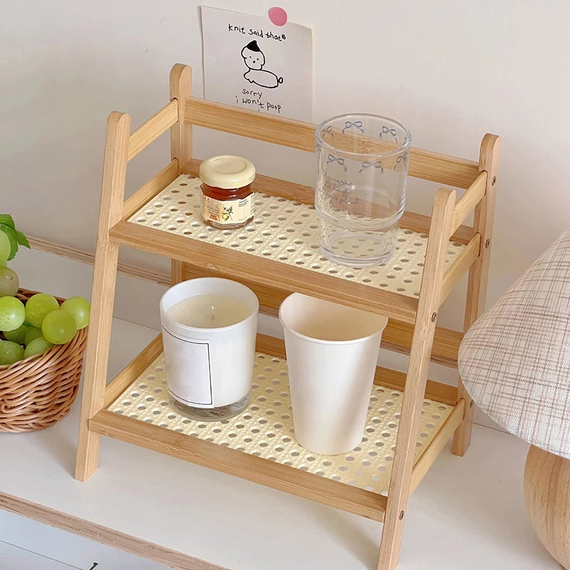 Countertop Organizer 2 Layers Coffee Cup Holder Multipurpose Bamboo Storage Shelf For Hotel Apartment Dressing Table Kitchen